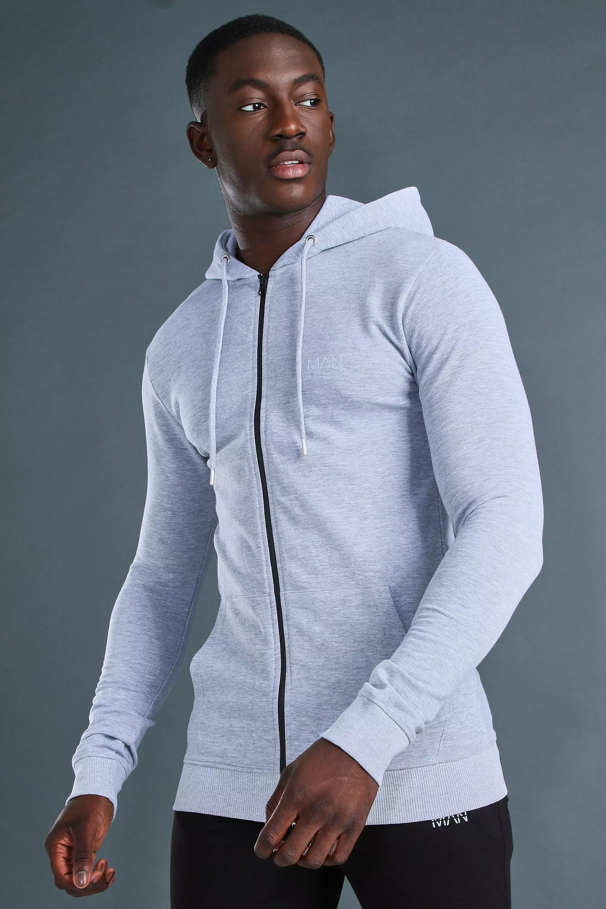 Grey muscle fit hoodie best sale